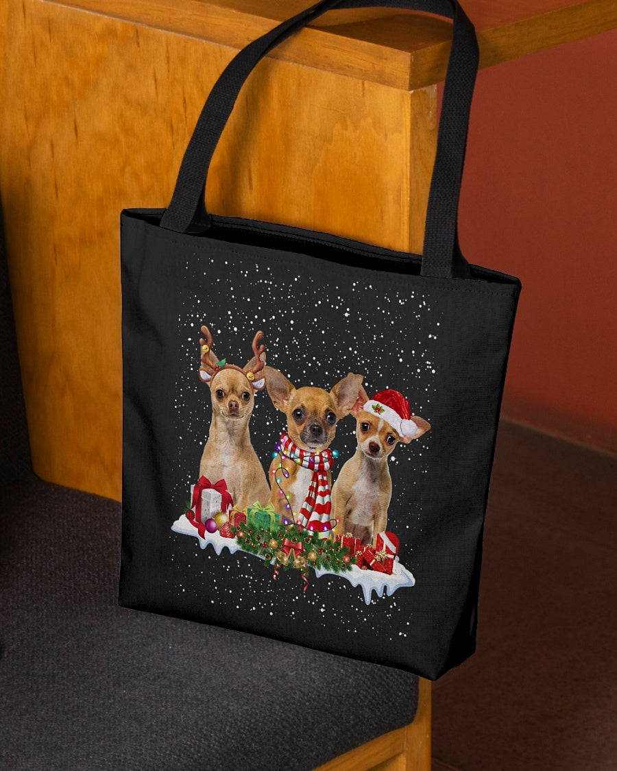 Christmas Buddies-TAN  Chihuahua-Cloth Tote Bag