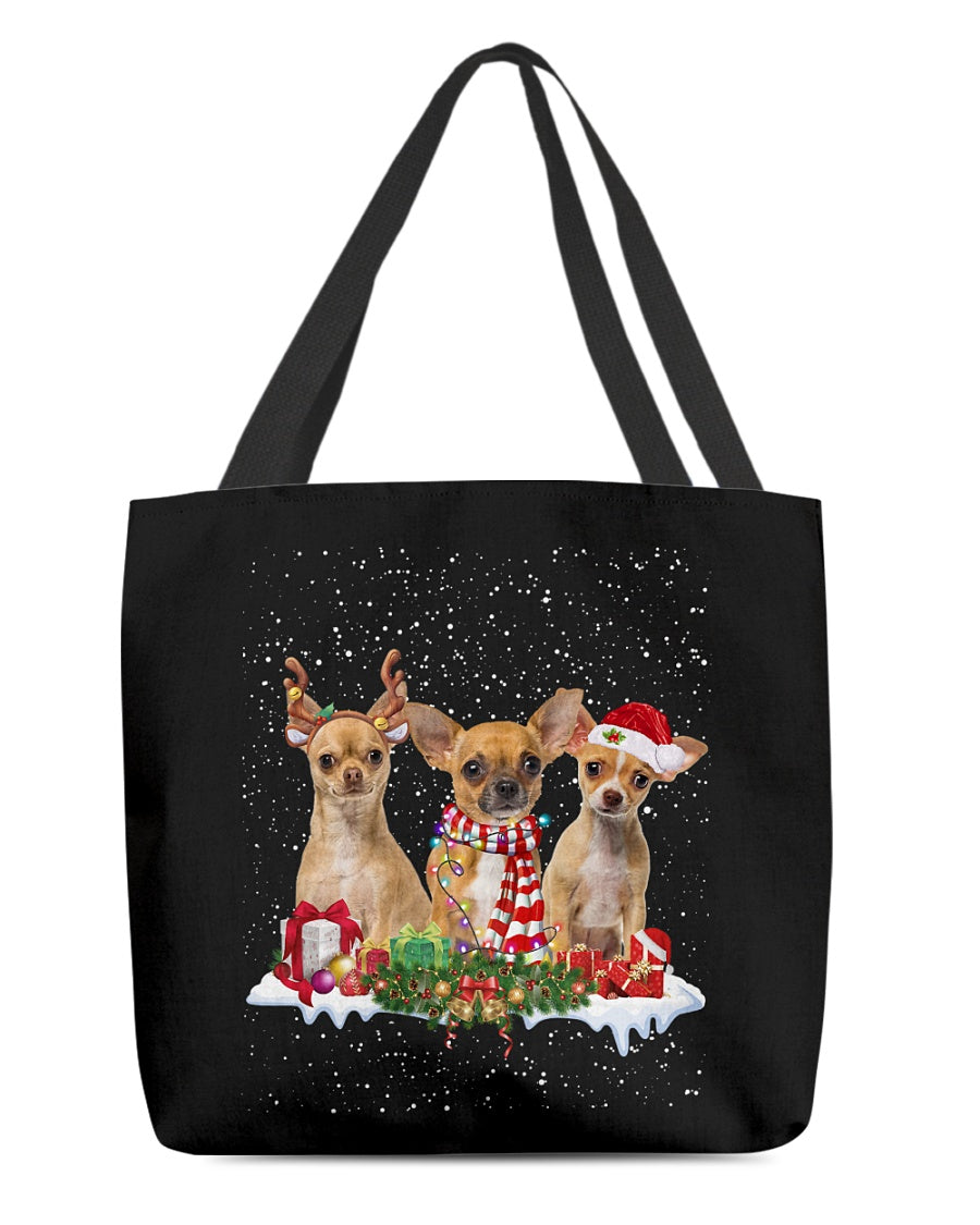 Christmas Buddies-TAN  Chihuahua-Cloth Tote Bag