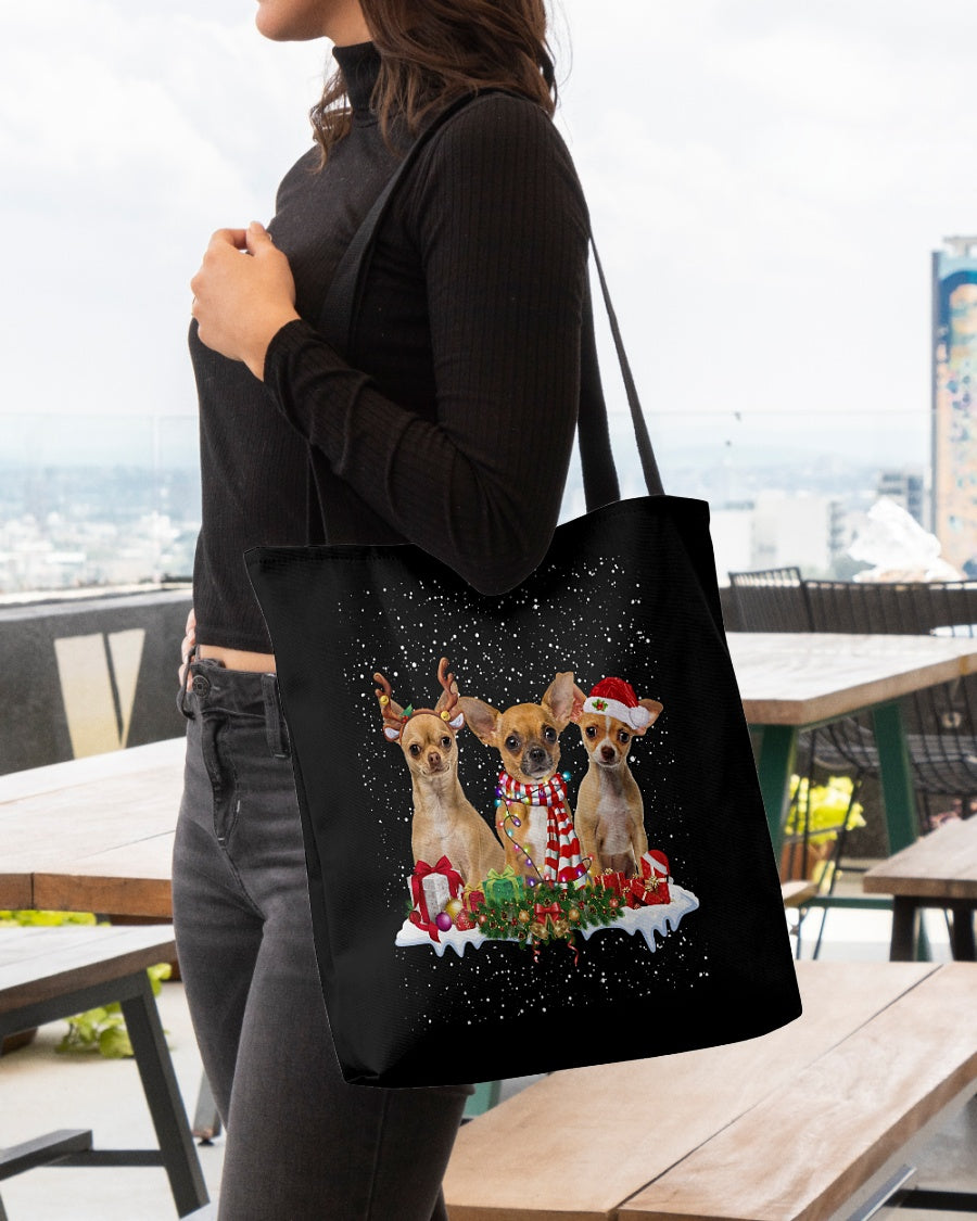 Christmas Buddies-TAN  Chihuahua-Cloth Tote Bag