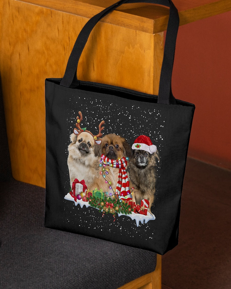 Christmas Buddies-Tibetan Spaniel-Cloth Tote Bag