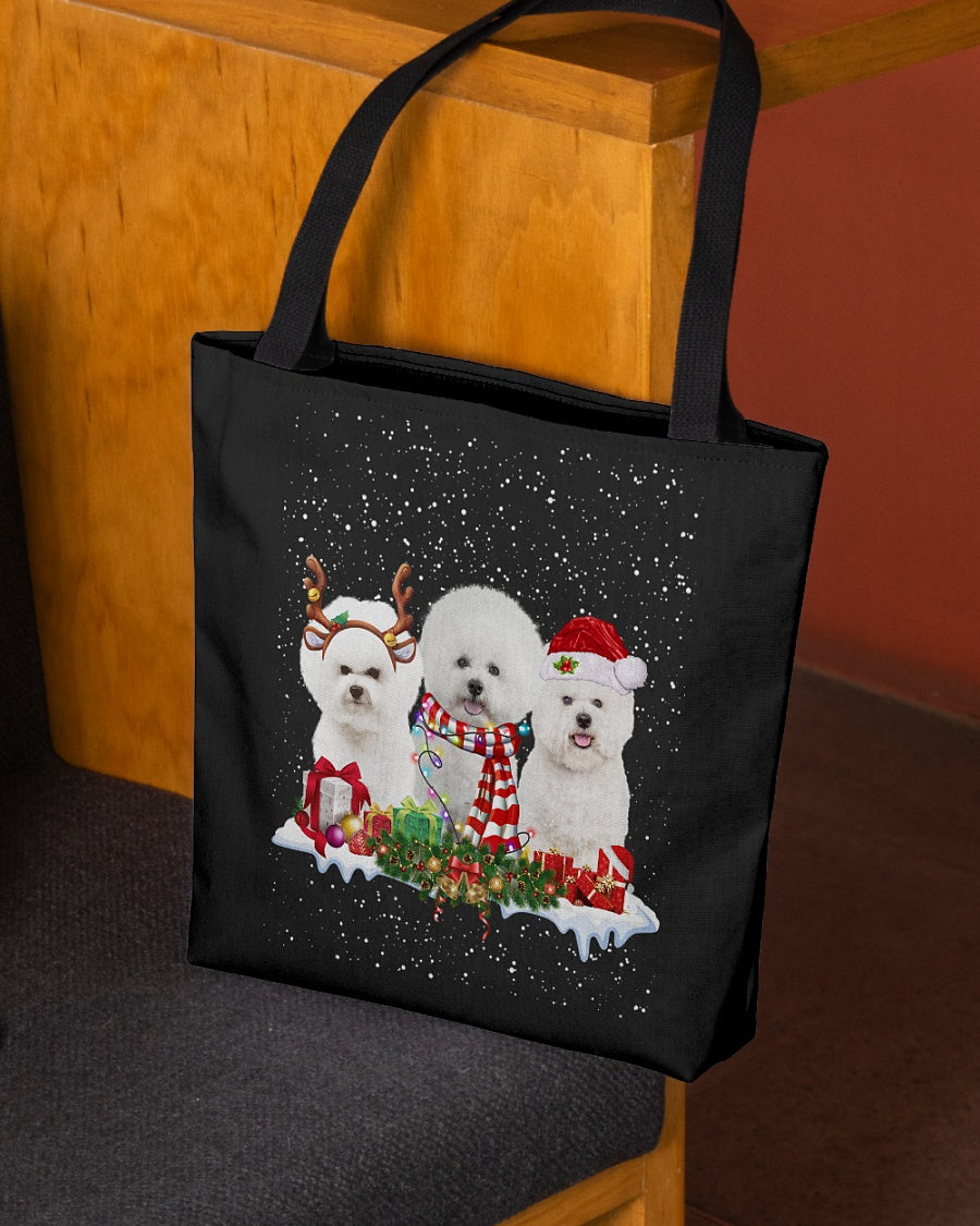 Christmas Buddies-WHITE Bichon Frise-Cloth Tote Bag
