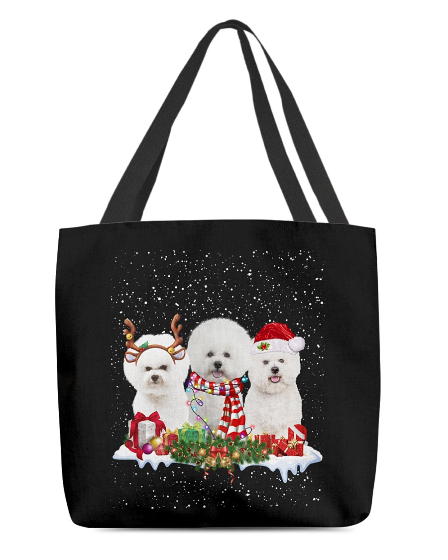 Christmas Buddies-WHITE Bichon Frise-Cloth Tote Bag
