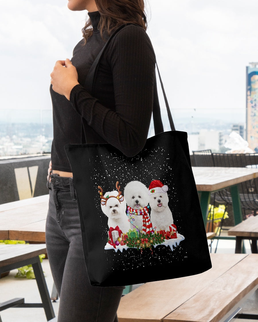 Christmas Buddies-WHITE Bichon Frise-Cloth Tote Bag