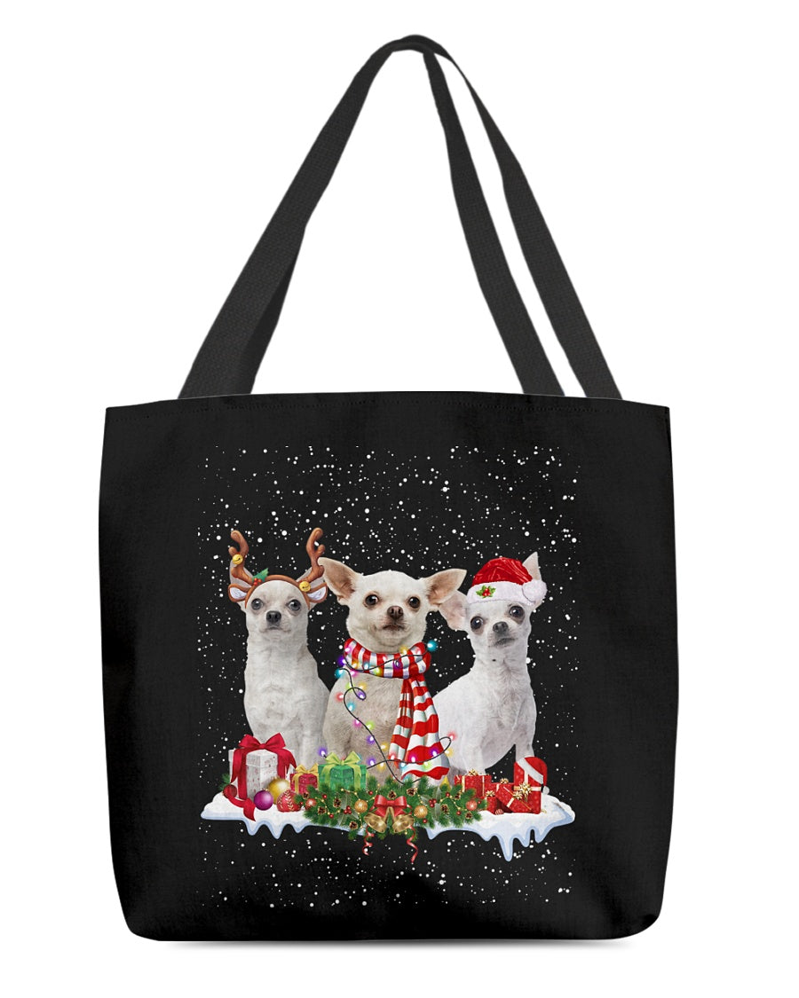 Christmas Buddies-WHITE Chihuahua-Cloth Tote Bag