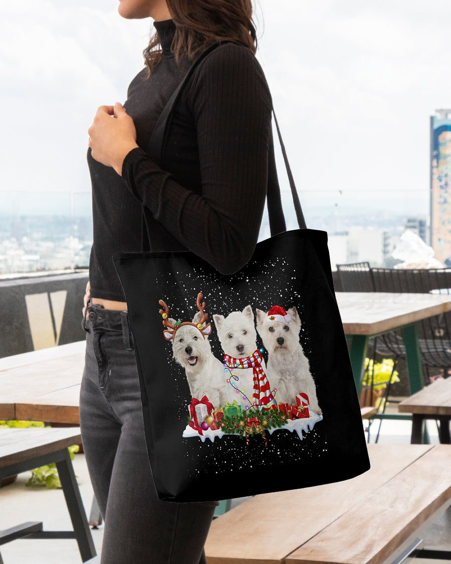 Christmas Buddies-West Highland White Terrier-Cloth Tote Bag