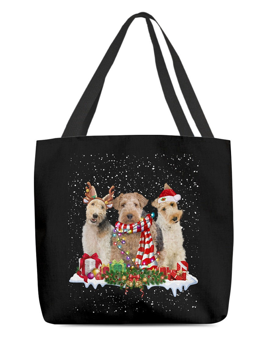 Christmas Buddies-Wire Fox Terrier-Cloth Tote Bag