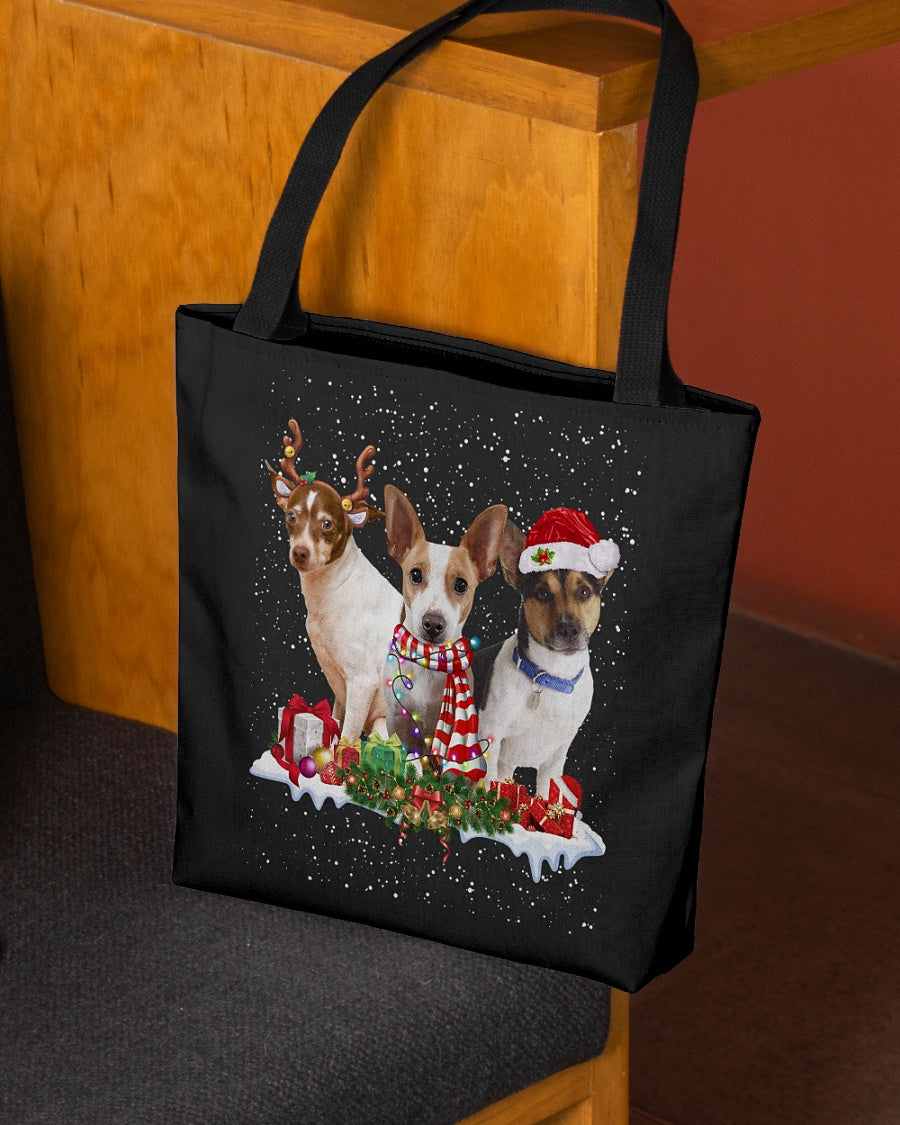 Christmas Buddies-rat Terrier-Cloth Tote Bag