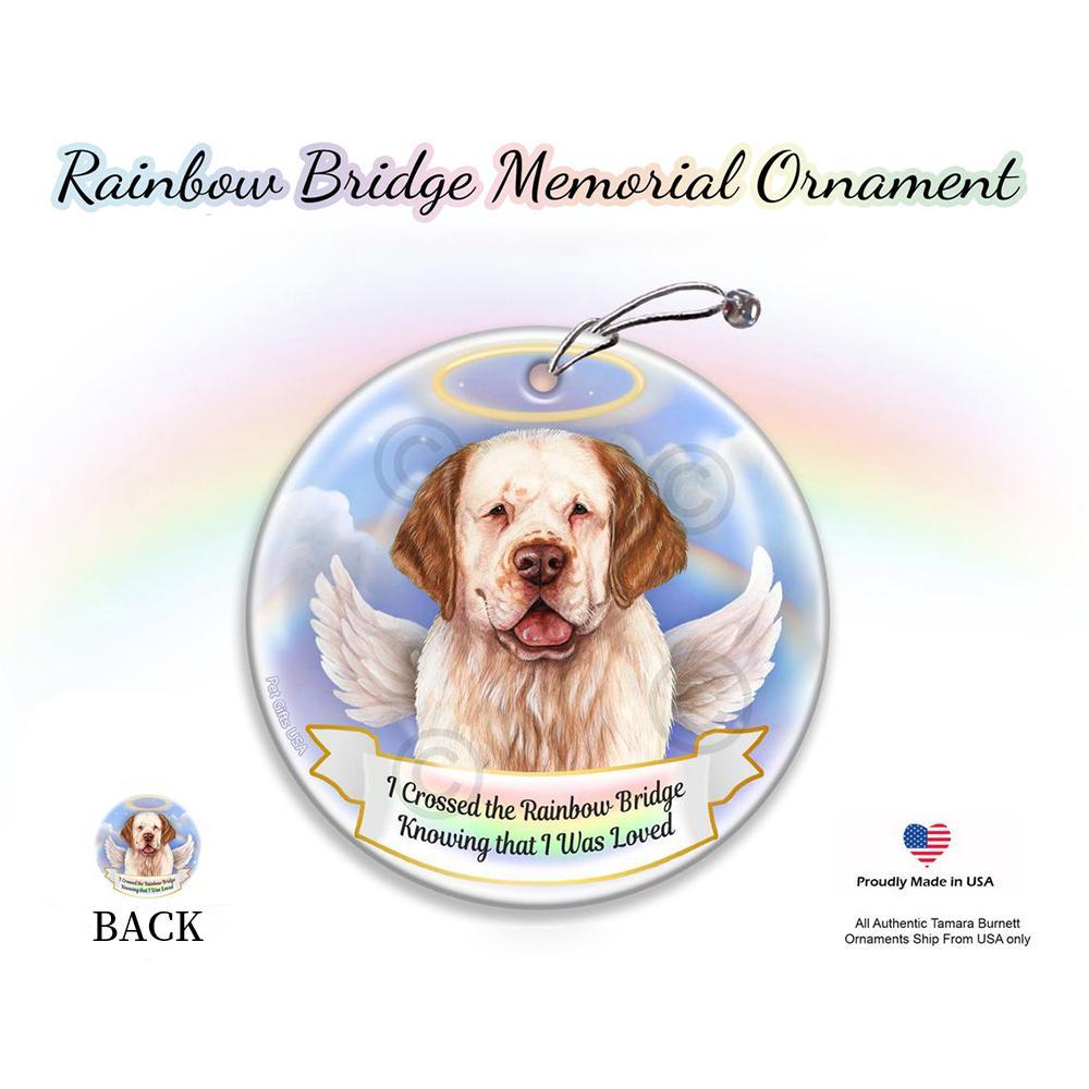 Rainbow Bridge Memorial-Clumber Spaniel Orange &amp; White Porcelain Hanging Ornament