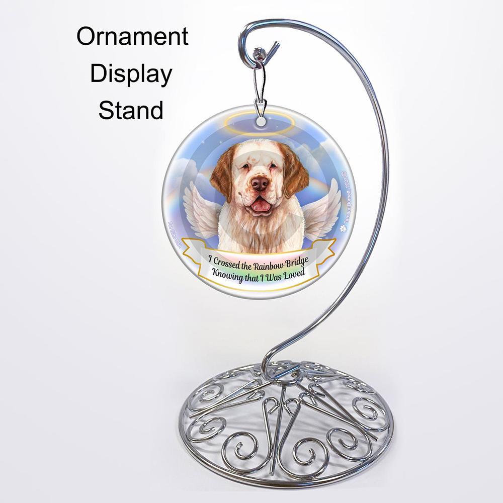 Rainbow Bridge Memorial-Clumber Spaniel Orange &amp; White Porcelain Hanging Ornament