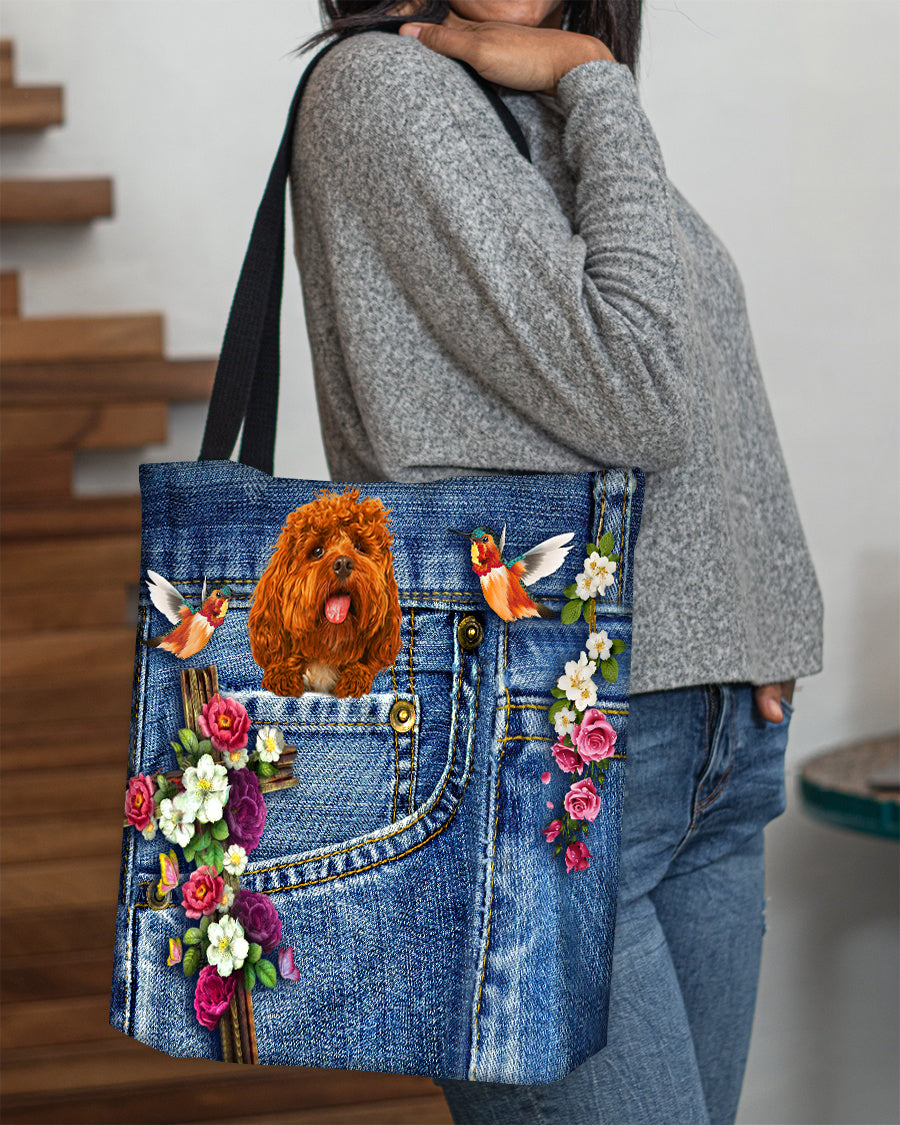Cockapoo-Cardinal &amp; Cross Flower Cloth Tote Bag
