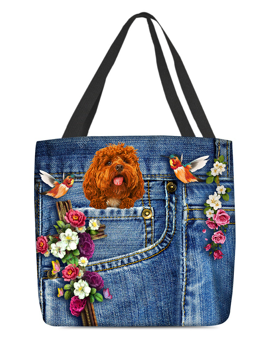 Cockapoo-Cardinal &amp; Cross Flower Cloth Tote Bag