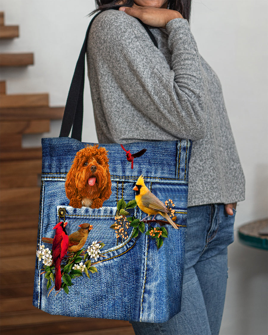 Cockapoo-Cardinal &amp; Dog Cloth Tote Bag