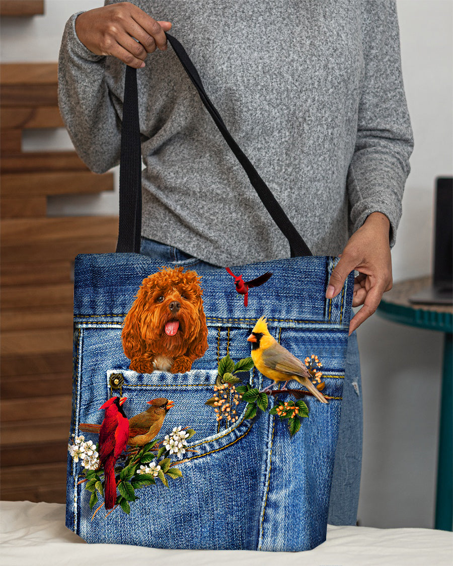 Cockapoo-Cardinal &amp; Dog Cloth Tote Bag
