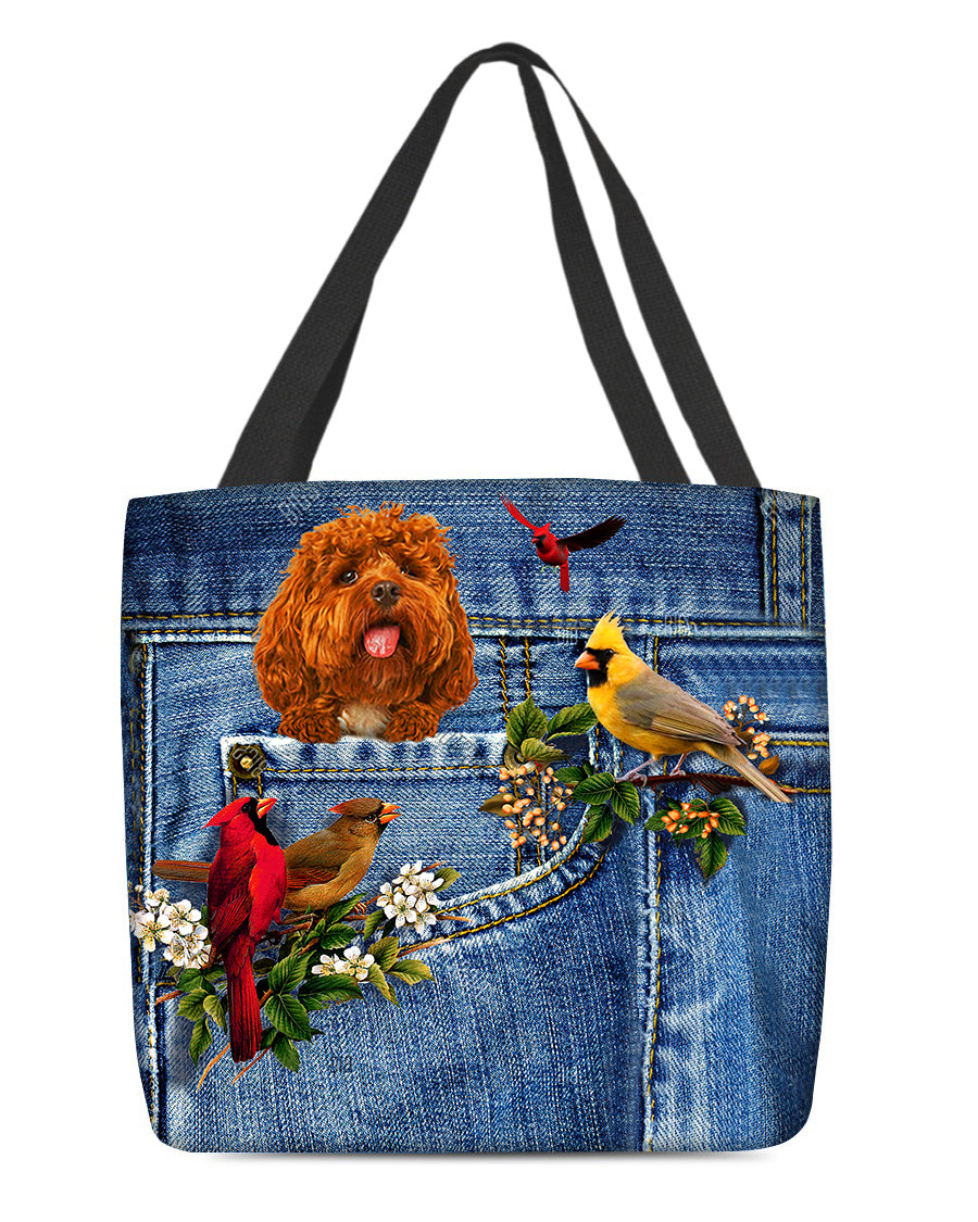 Cockapoo-Cardinal &amp; Dog Cloth Tote Bag