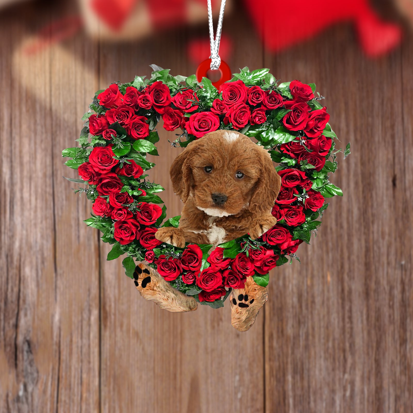 Cockapoo-Heart Wreath Two Sides Ornament