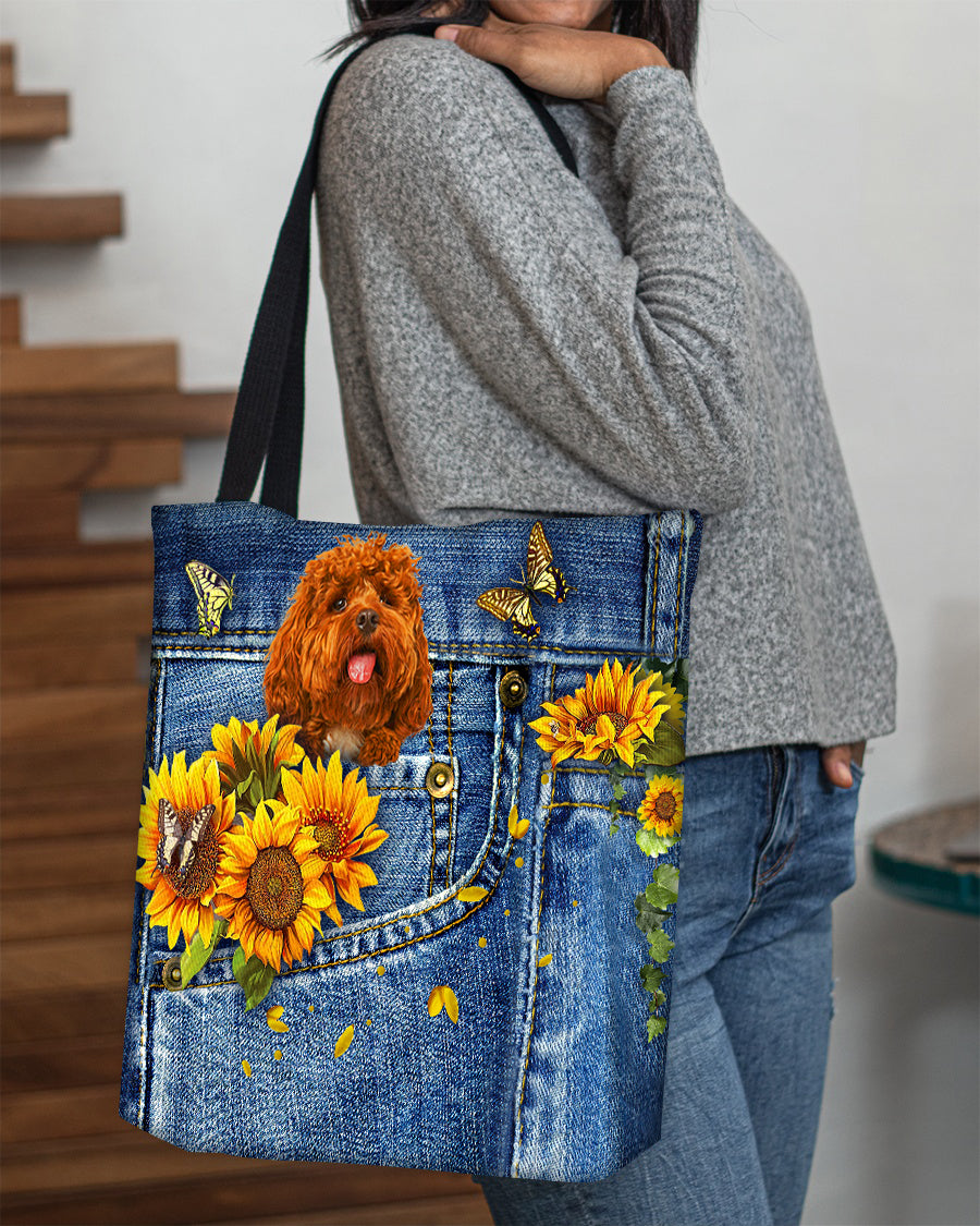 Cockapoo-Sunflowers &amp; Butterflies Cloth Tote Bag