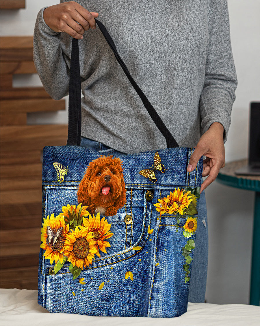Cockapoo-Sunflowers &amp; Butterflies Cloth Tote Bag