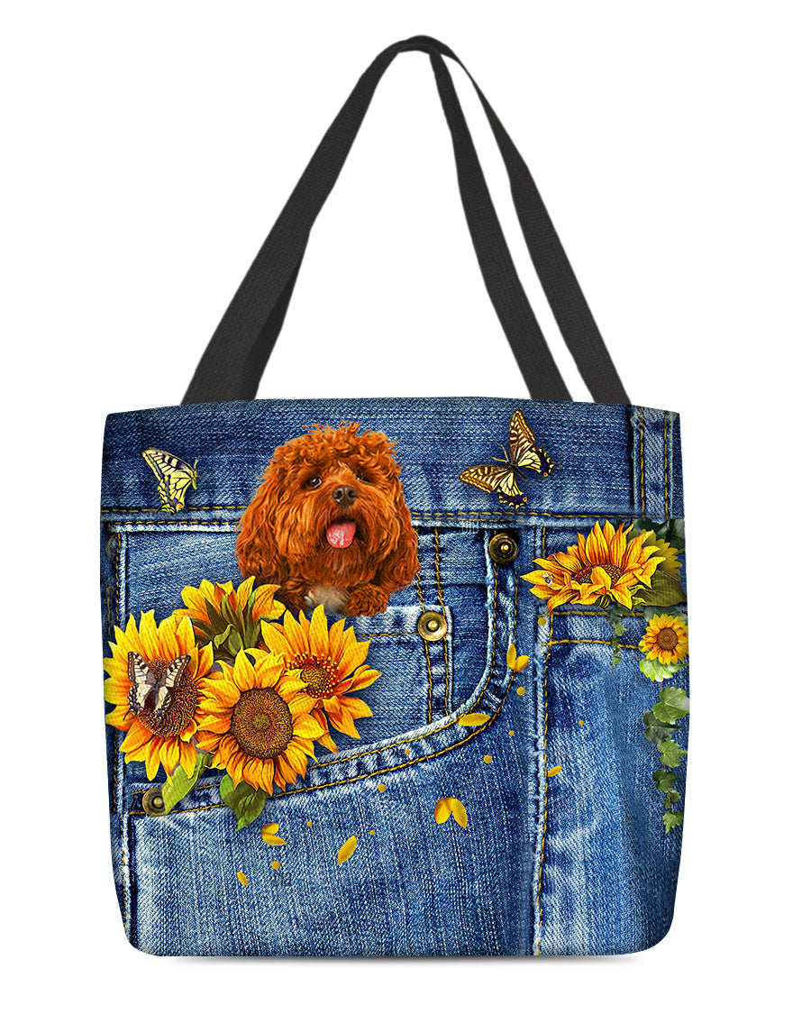 Cockapoo-Sunflowers &amp; Butterflies Cloth Tote Bag