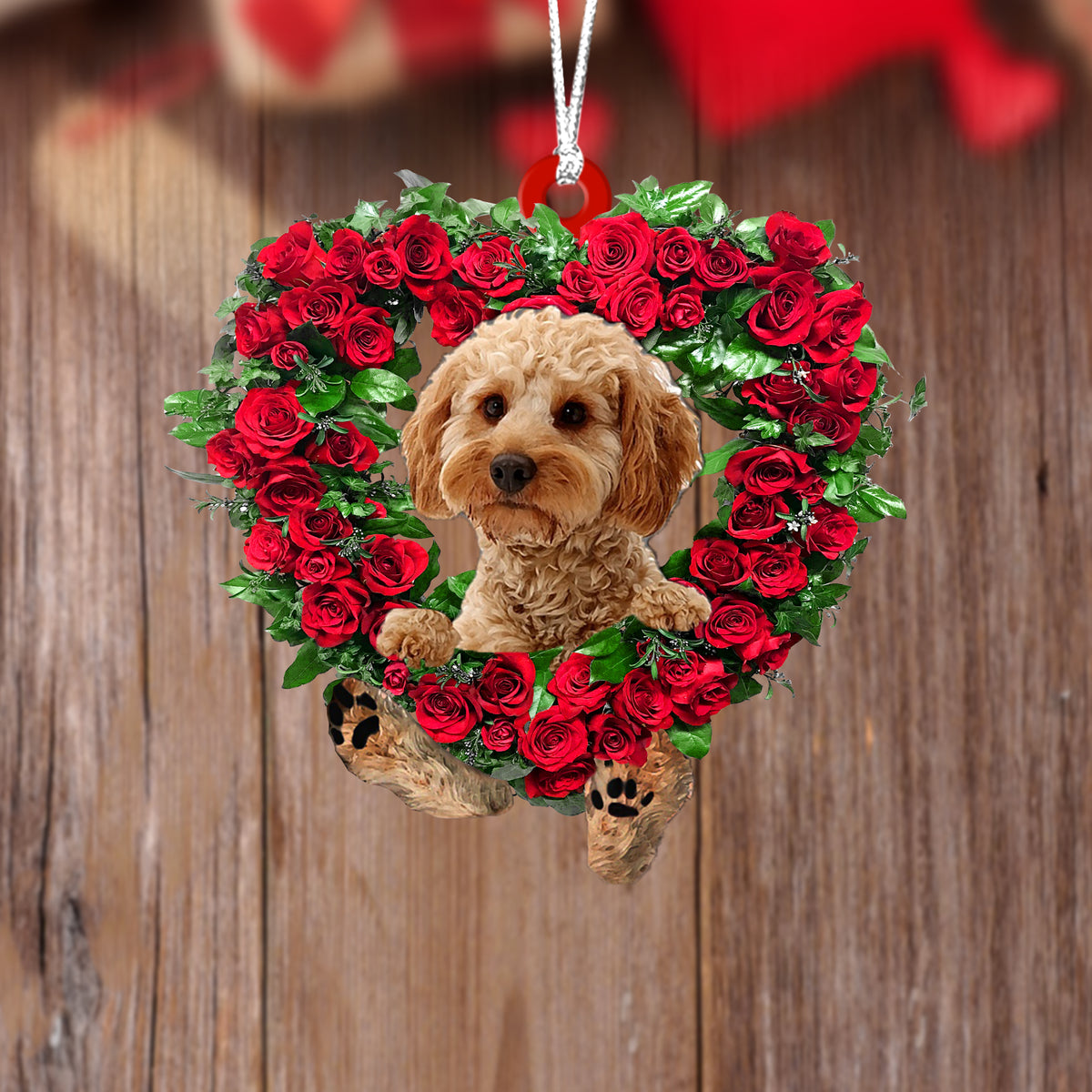 Cockapoo 2-Heart Wreath Two Sides Ornament