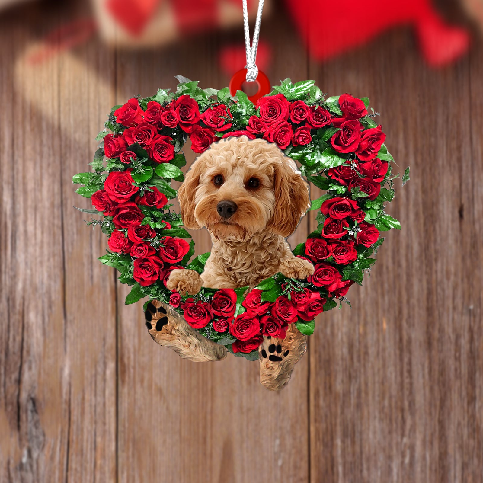 Cockapoo 2-Heart Wreath Two Sides Ornament