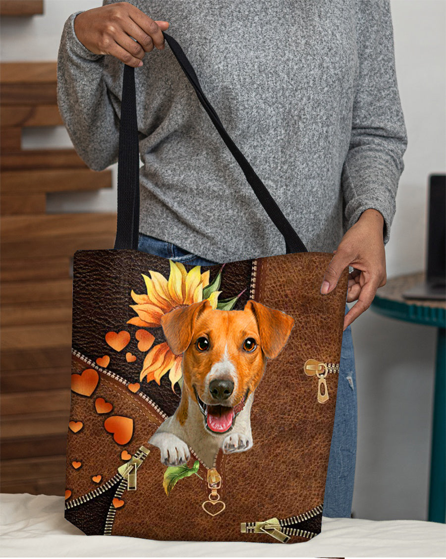 Jack russell terrier-Sunflower&amp;zipper Cloth Tote Bag