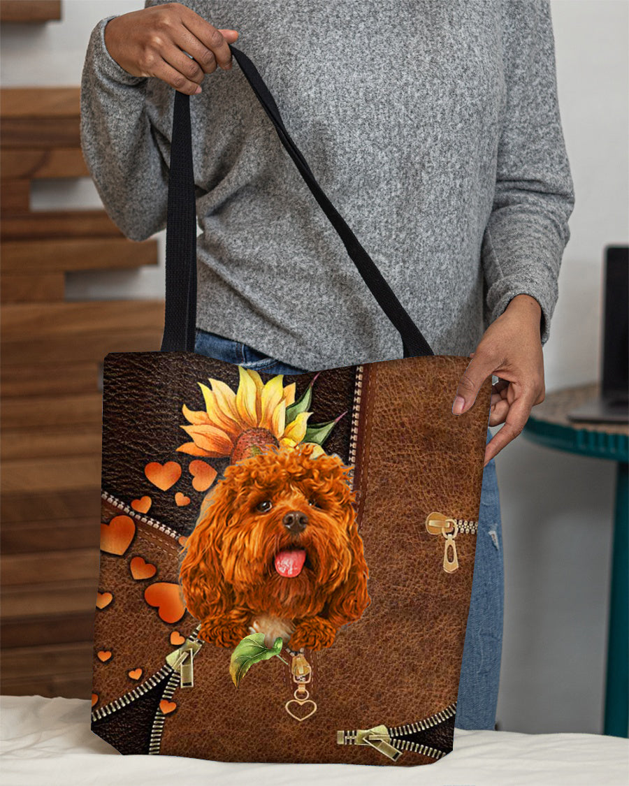 Cockapoo-Sunflower&amp;zipper Cloth Tote Bag