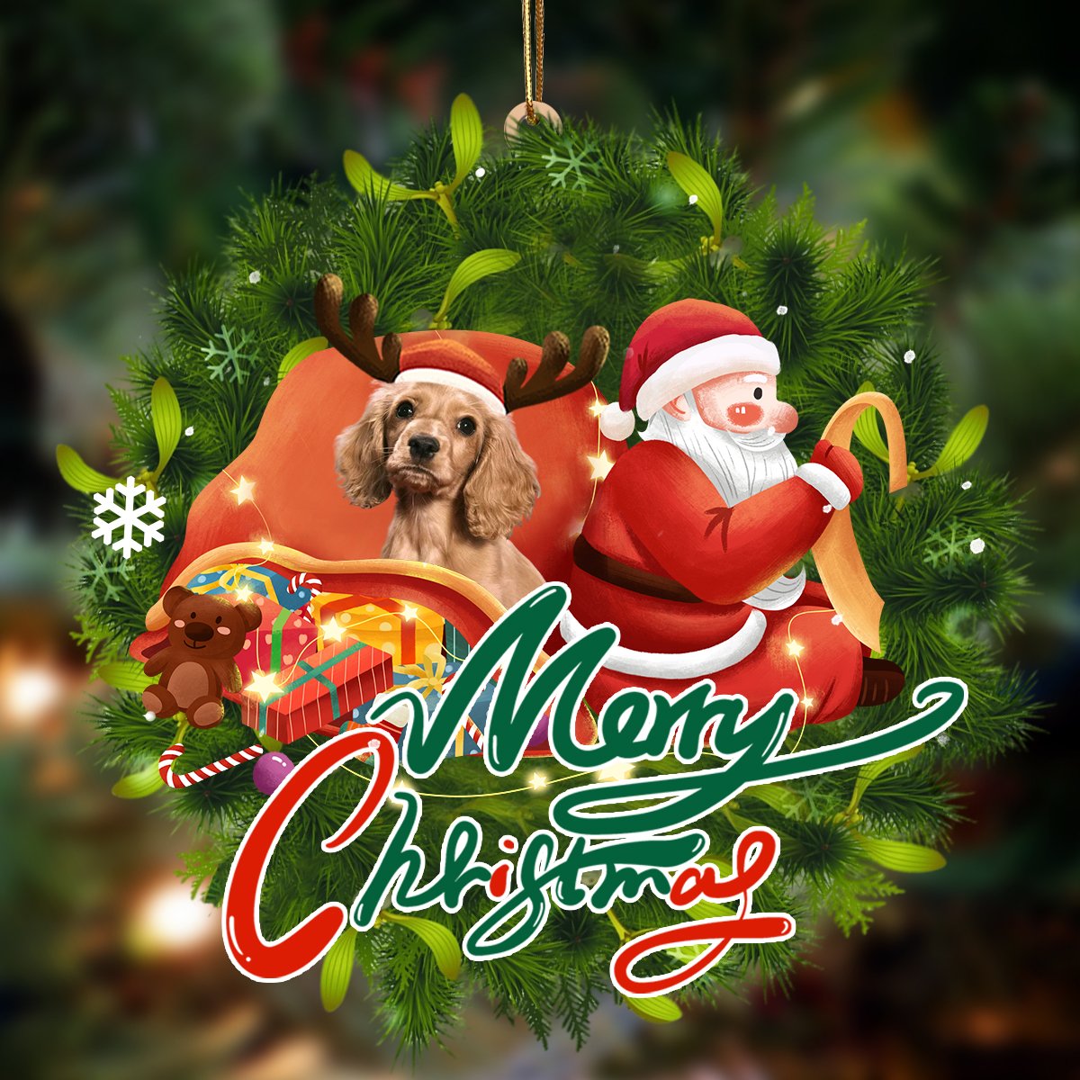 Cocker Spaniel 2-Santa & dog Hanging Ornament