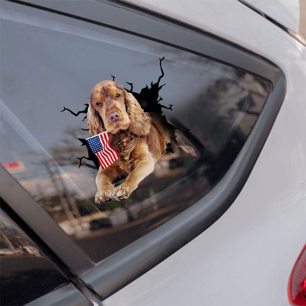Cocker Spaniel And American Flag Independent Day Car Sticker Decal