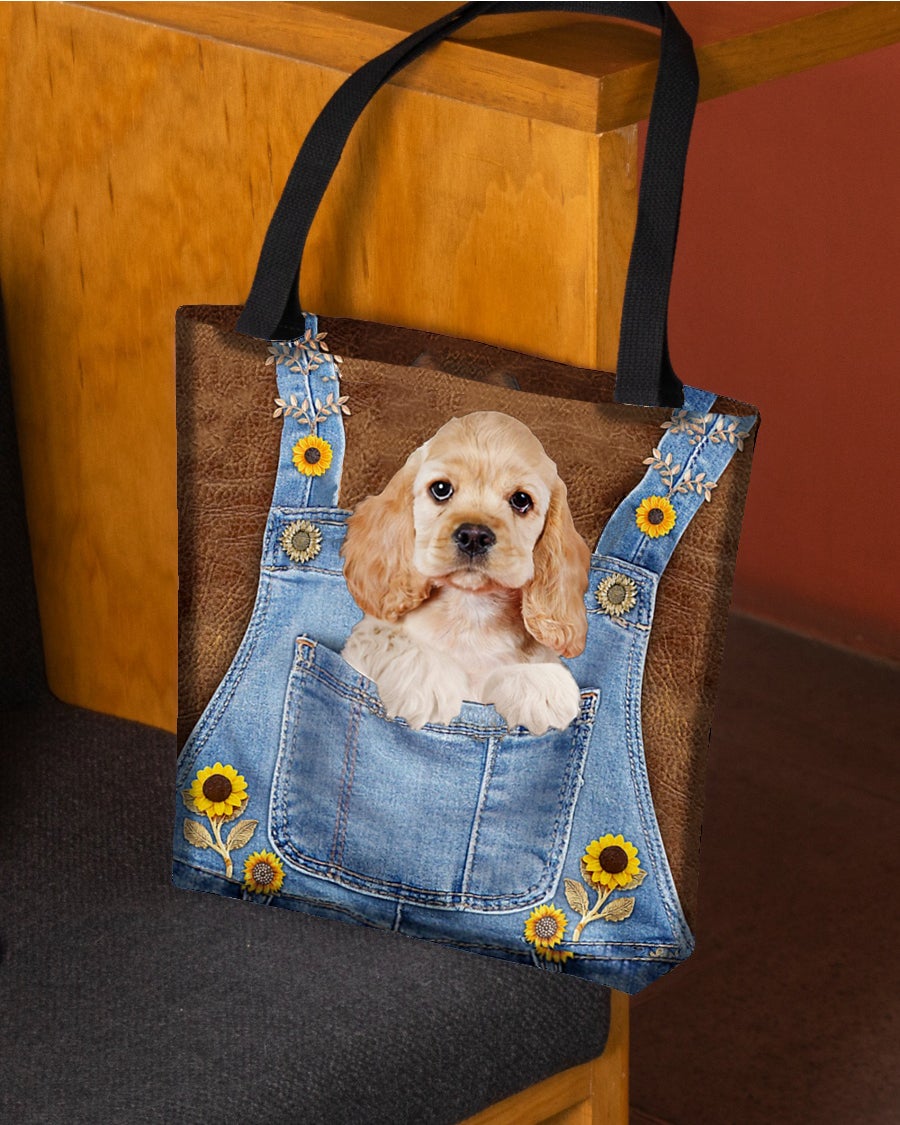 Cocker Spaniel And Sunflower-Cloth Tote Bag