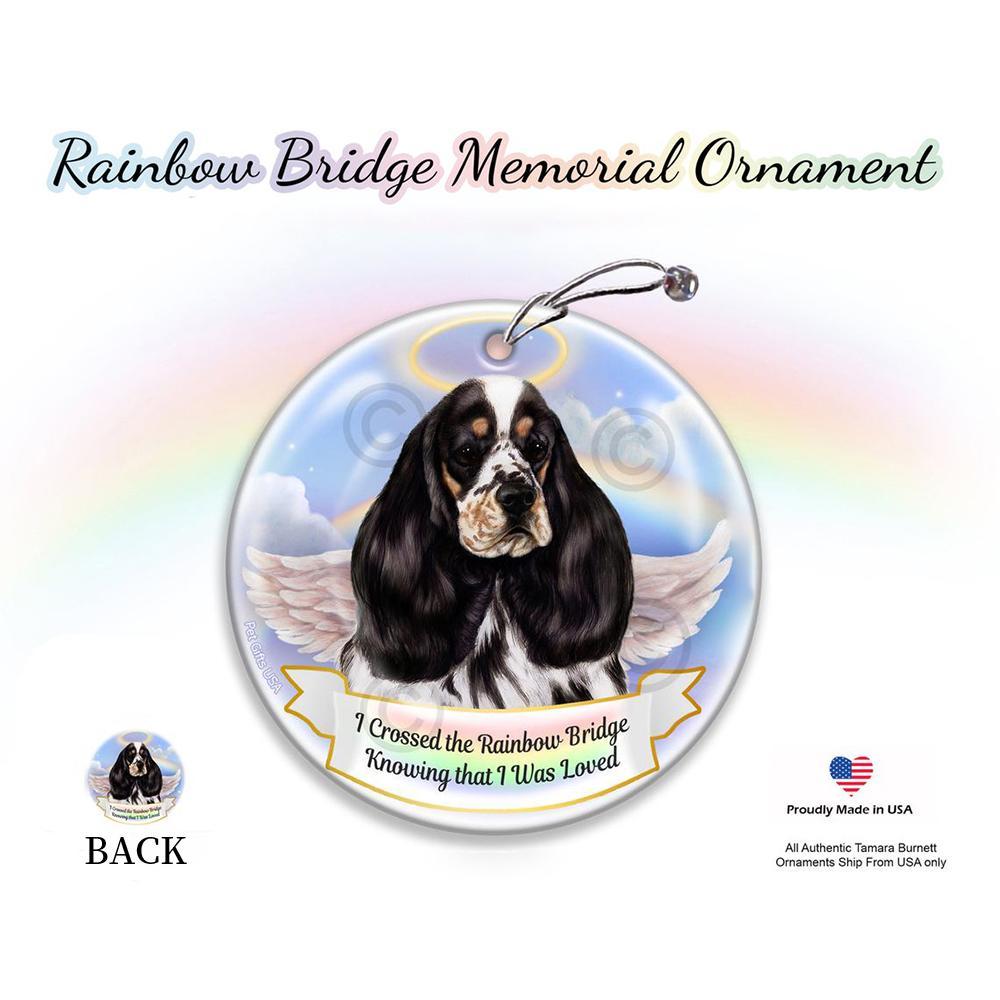 Rainbow Bridge Memorial-Cocker Spaniel Tri Color Parti Porcelain Hanging Ornament
