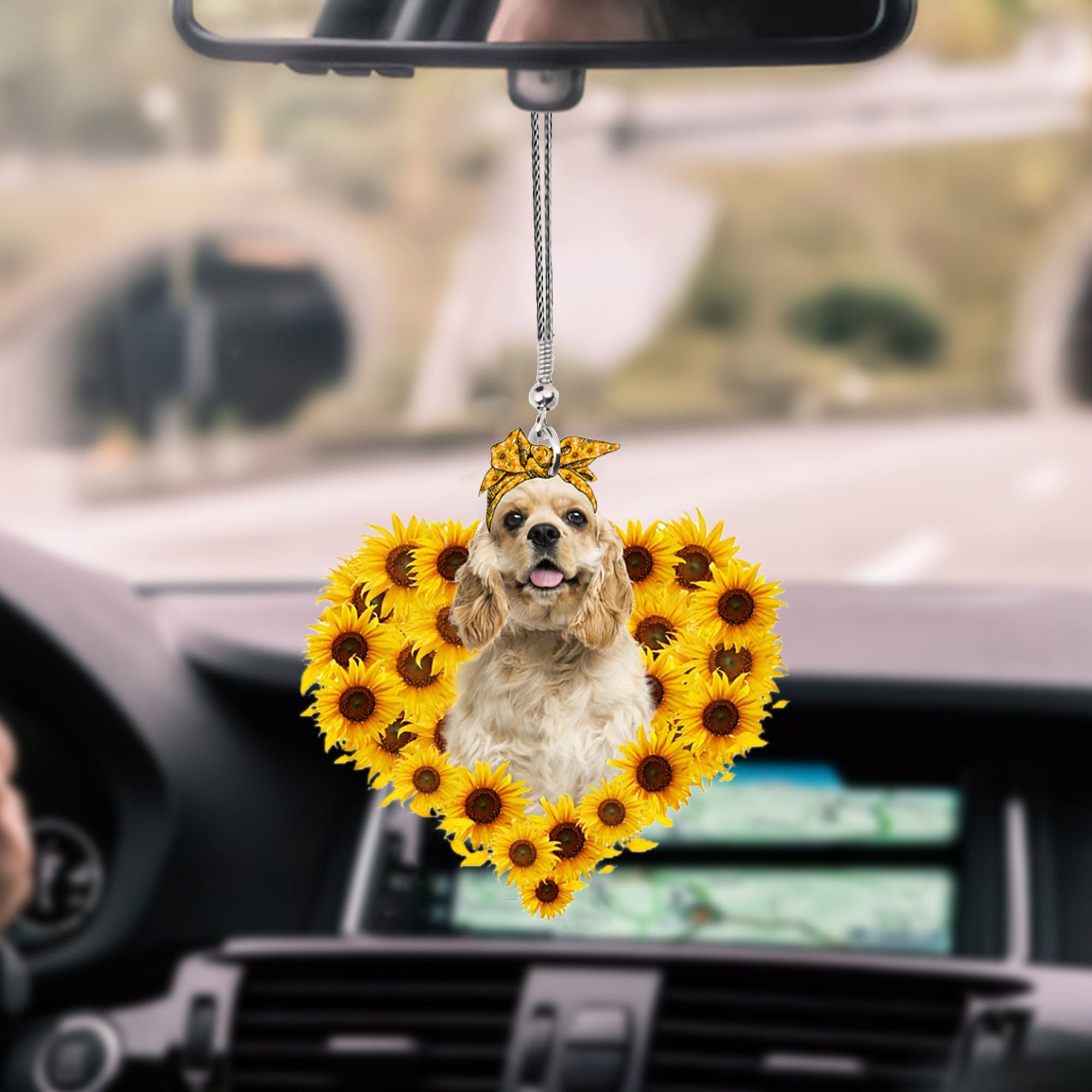 Cocker Spaniel-Sunflower Heart gift Car Ornament