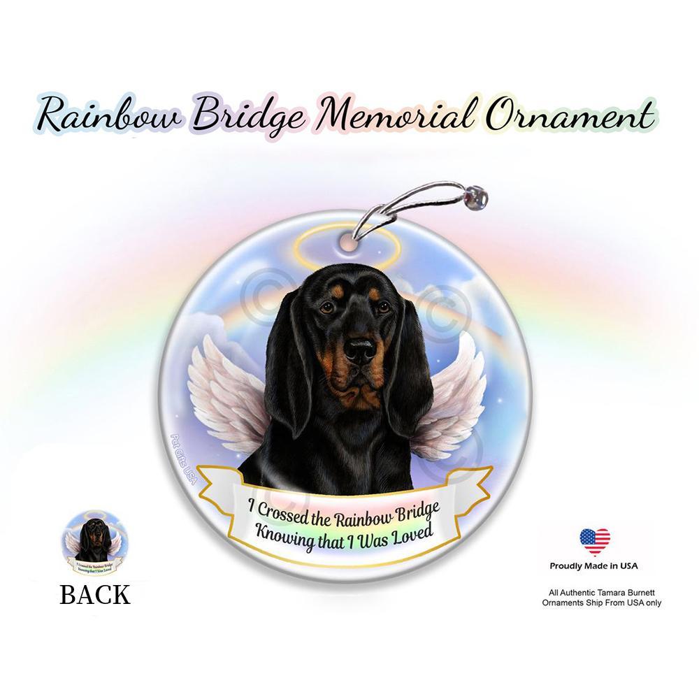Rainbow Bridge Memorial-Coonhound Black &amp; Tan Porcelain Hanging Ornament