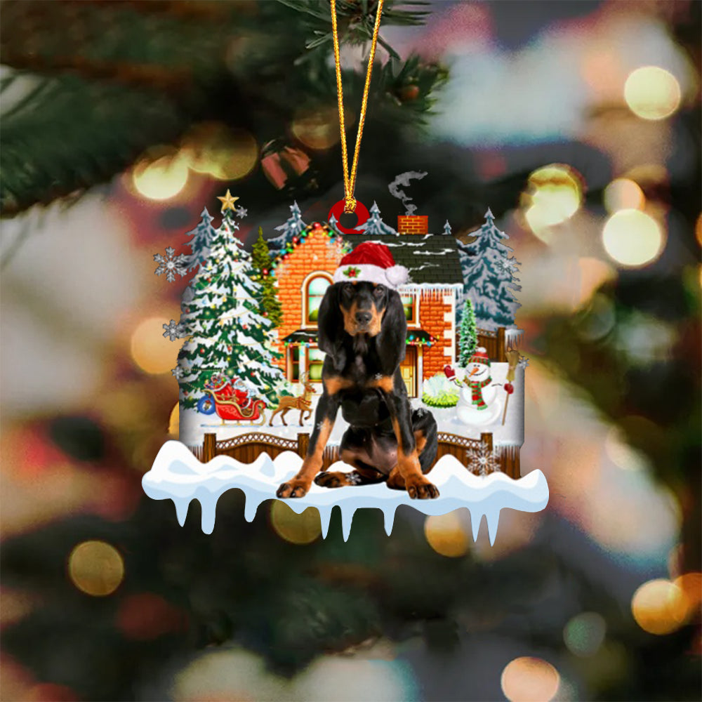 Coonhound-Xmas House-Two Sided Ornament