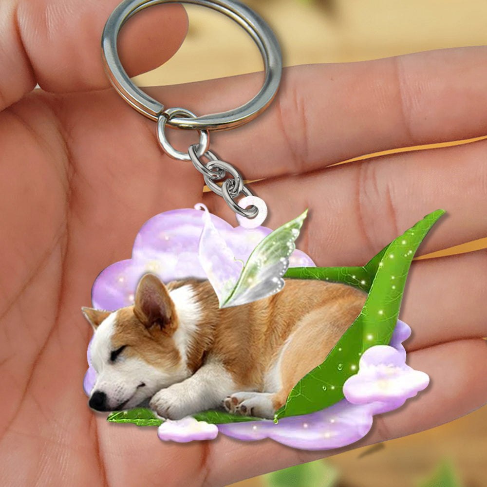 Corgi-Sleep On Fallen Leaves Flat Acrylic Keychain