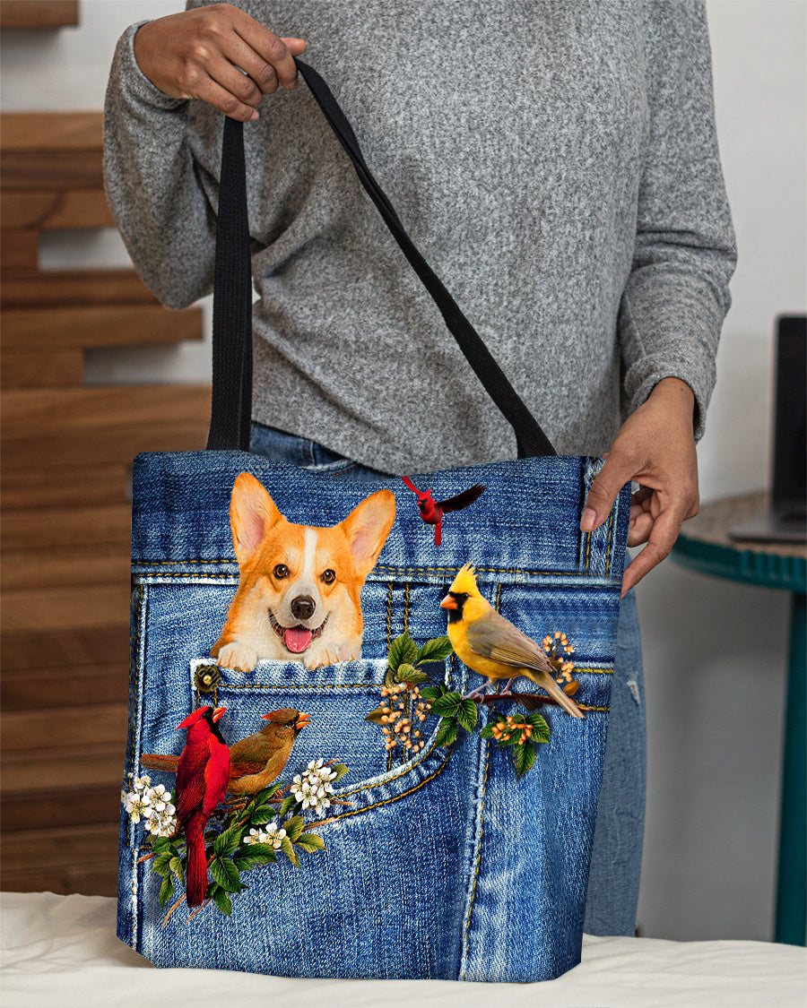 Corgi-Cardinal &amp; Dog Cloth Tote Bag