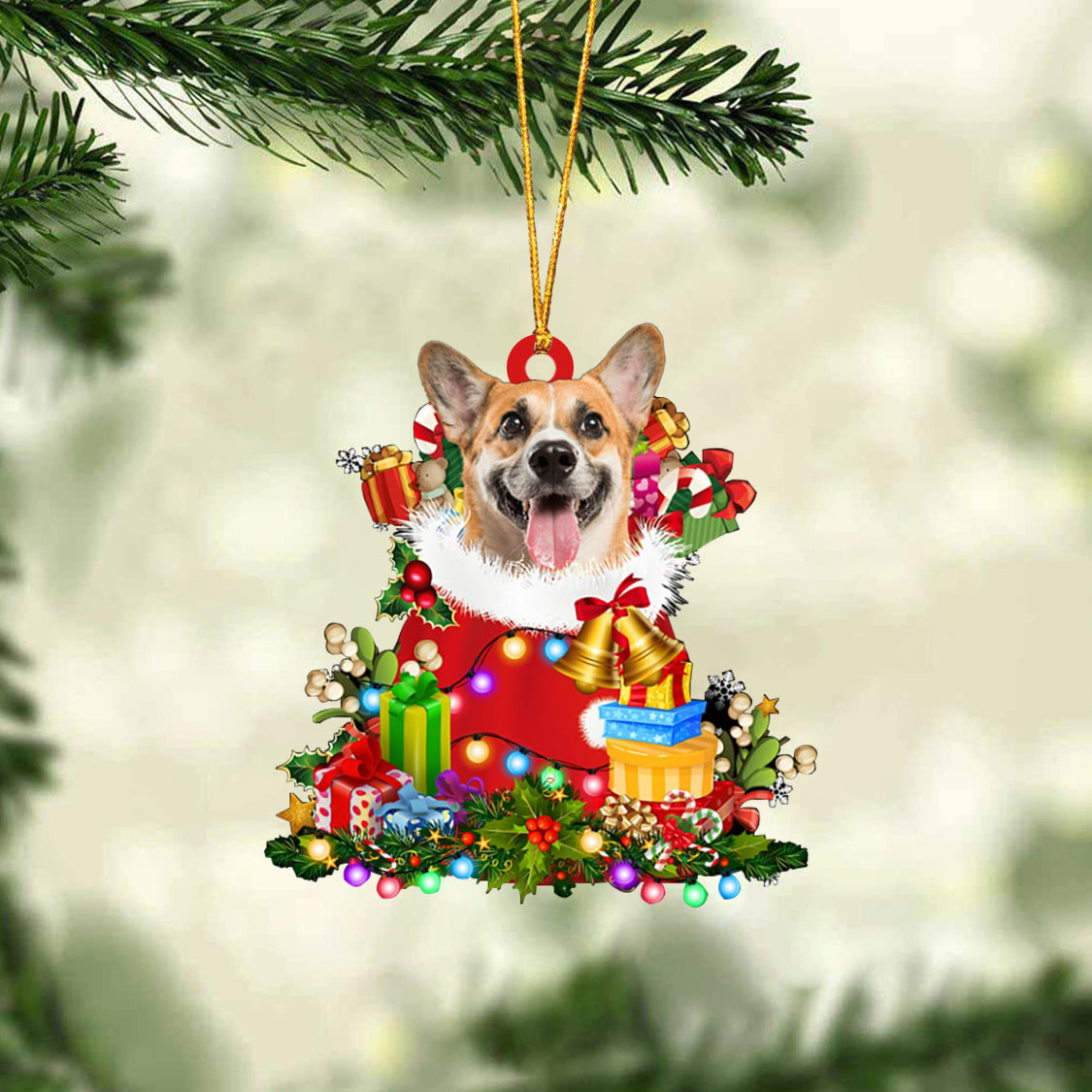 Corgi-Christmas Bag Gift-Two Sided Ornament