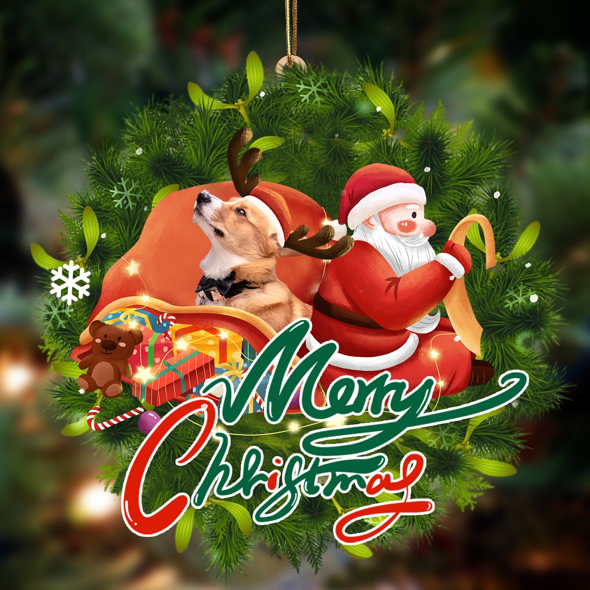 Corgi-Santa & dog Hanging Ornament