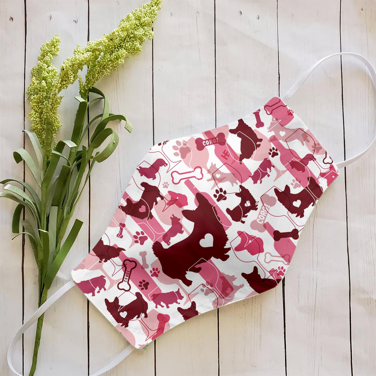 Corgi &amp;amp; Wine Pattern EZ07 2707 Face Mask