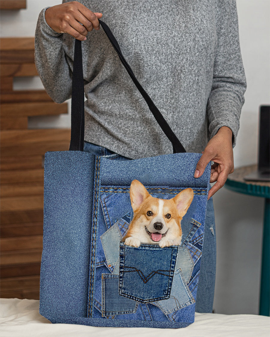 Corgi-in pocket2-Cloth Tote Bag
