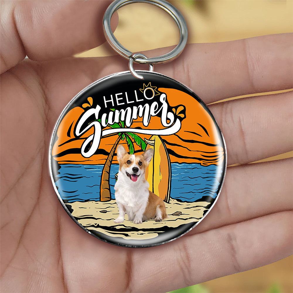 Corgi Hello Summer-Round Resin Epoxy Metal Keychain