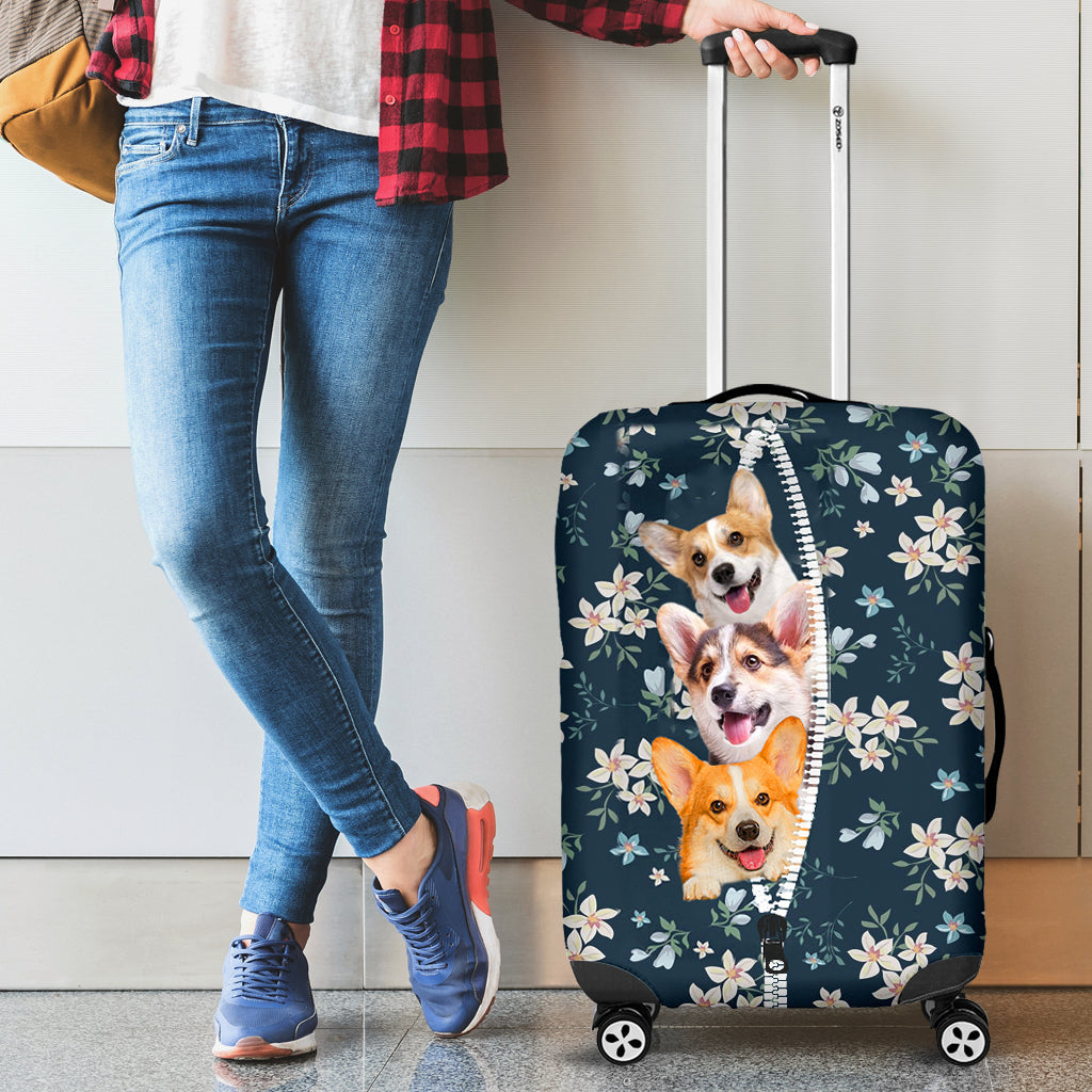 Corgi-Flowers-Luggage covers