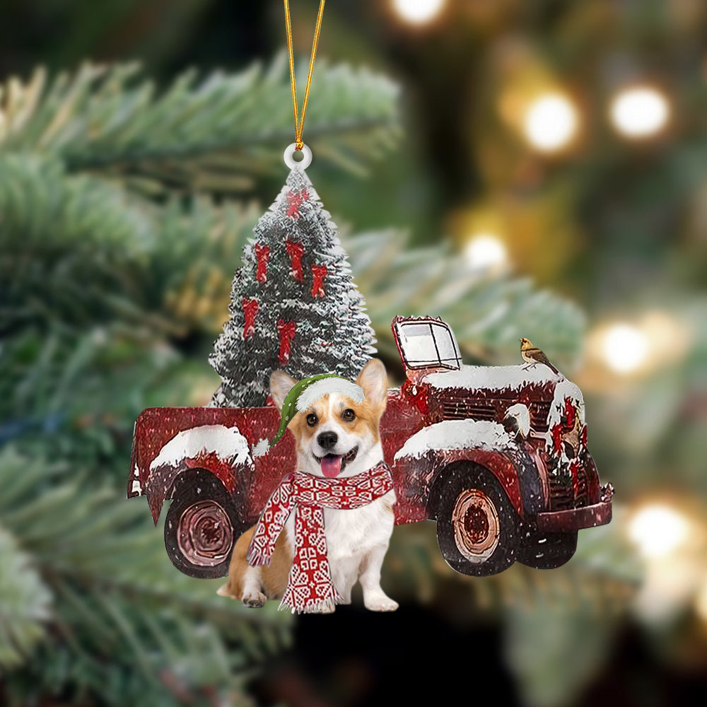 Corgi 2-Christmas Truck Two Sided Ornament