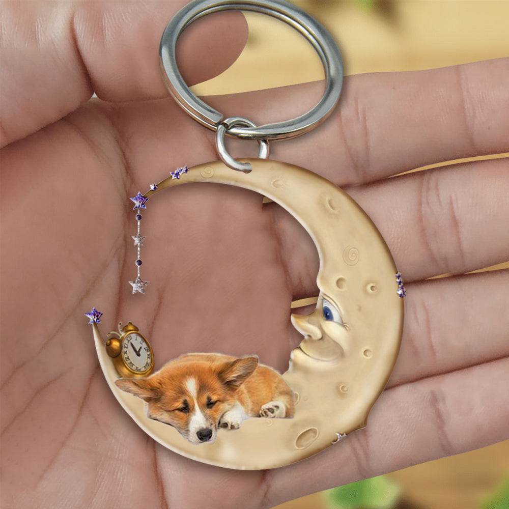 Corgi 2-Sleeping on the moon Keychain