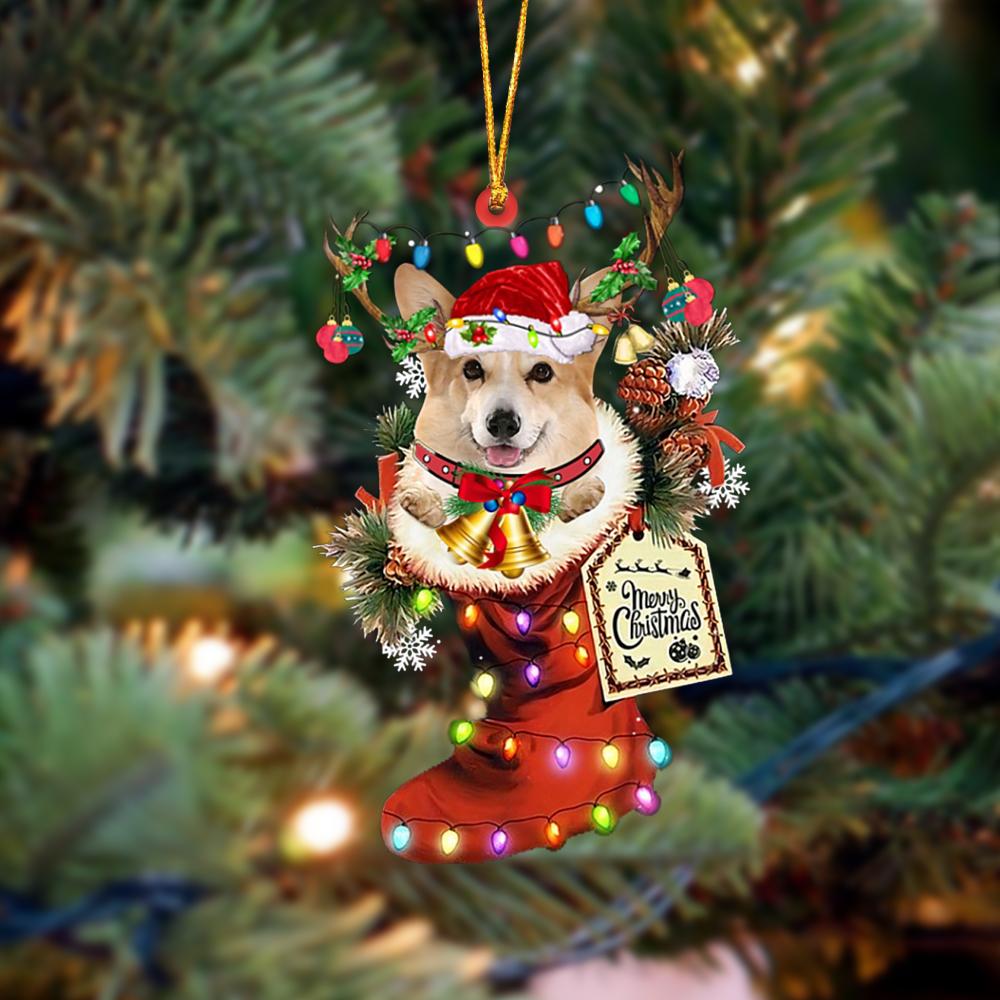 Corgi 2-Xmas Boot-Two Sided Ornament