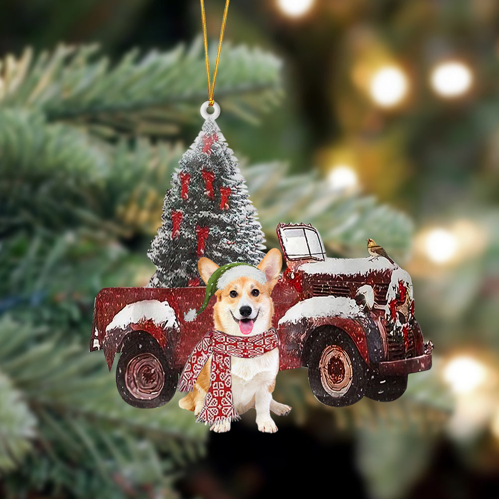 Corgi 3-Christmas Truck Two Sided Ornament