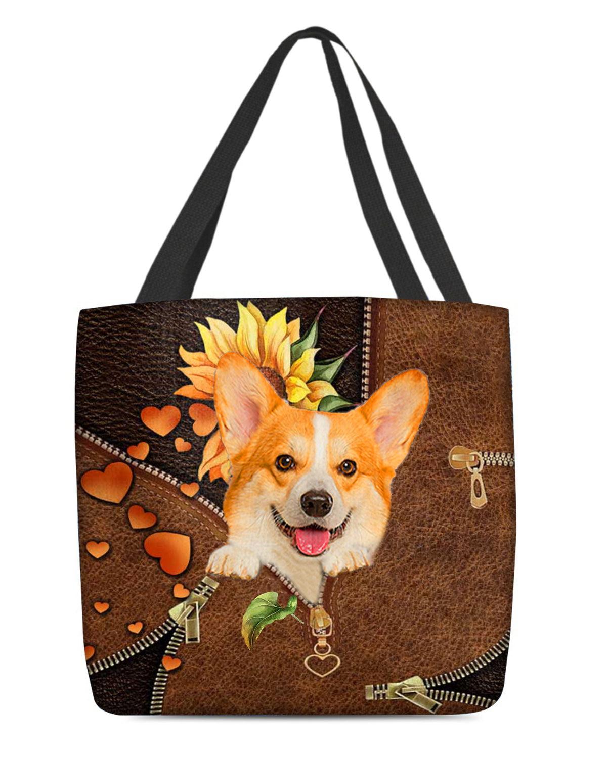 Corgi-Sunflower&amp;zipper Cloth Tote Bag