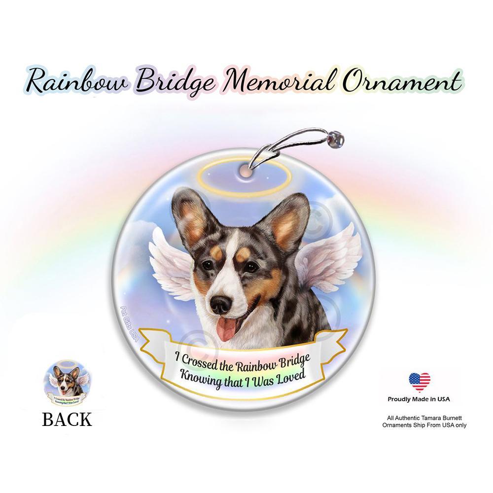 Rainbow Bridge Memorial-Corgi Cardigan Blue Merle Porcelain Hanging Ornament
