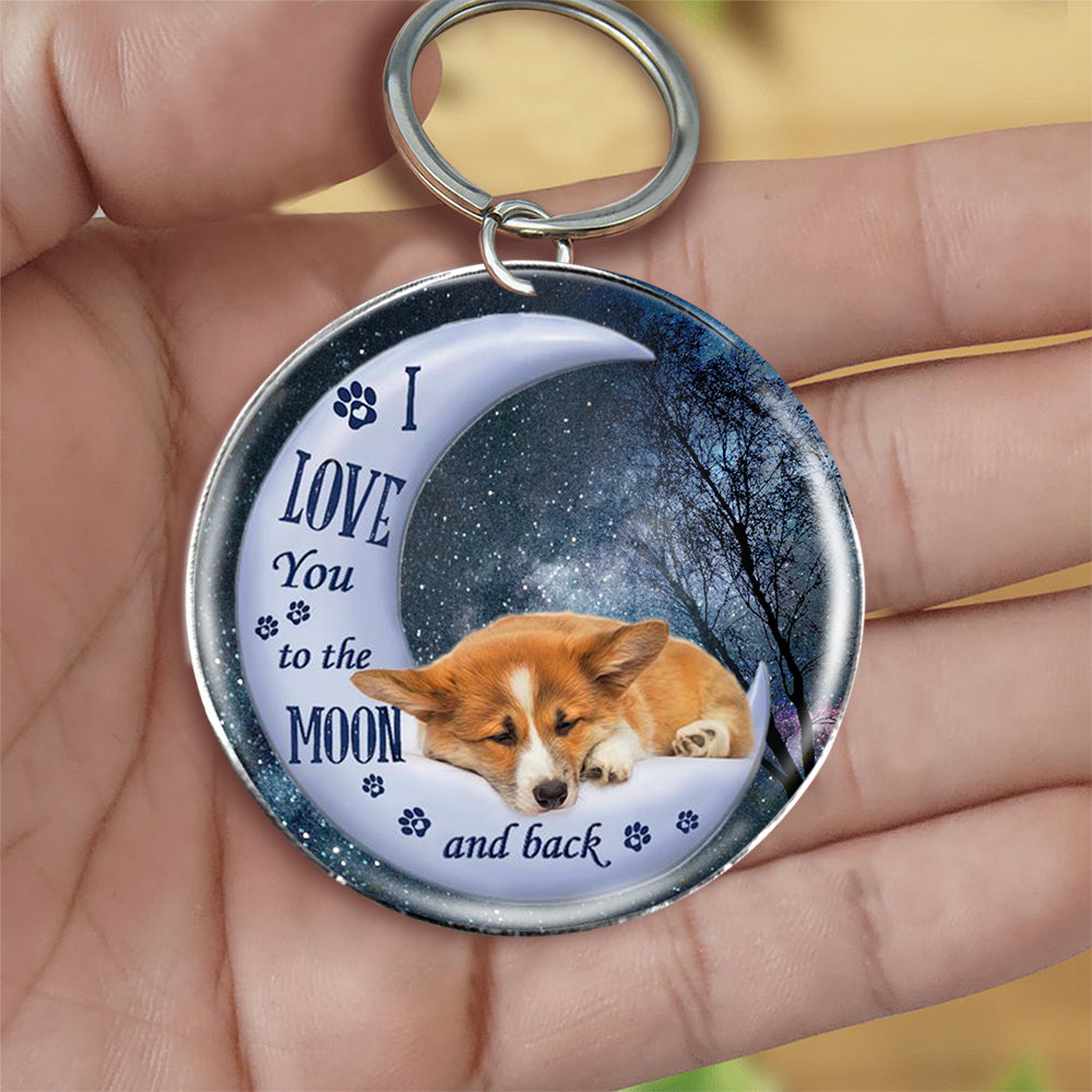 Corgi Moon Back-Round Resin Epoxy Metal Keychain