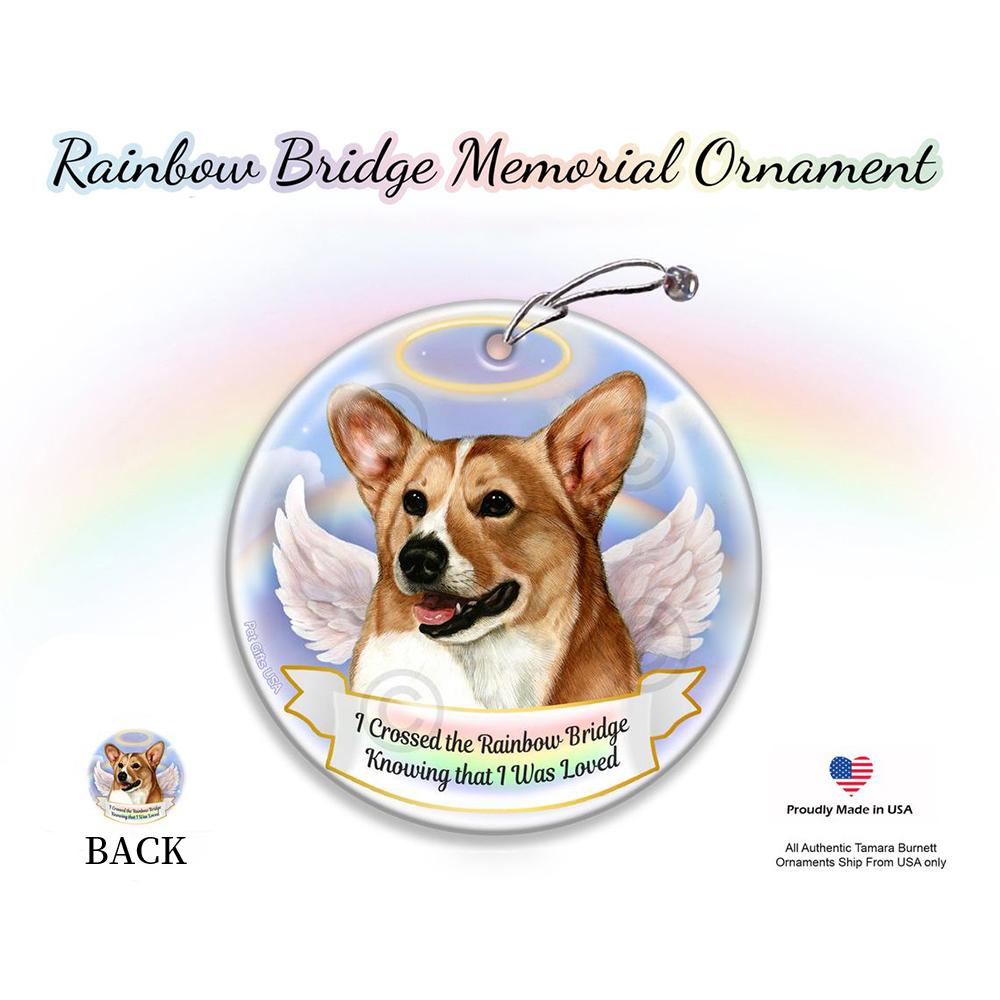 Rainbow Bridge Memorial-Corgi Pembroke Tan &amp; White Porcelain Hanging Ornament