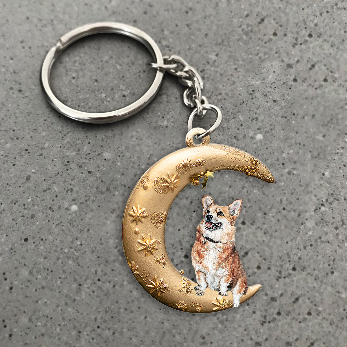 Corgi-Dog &amp; Moon Flat Acrylic Keychain